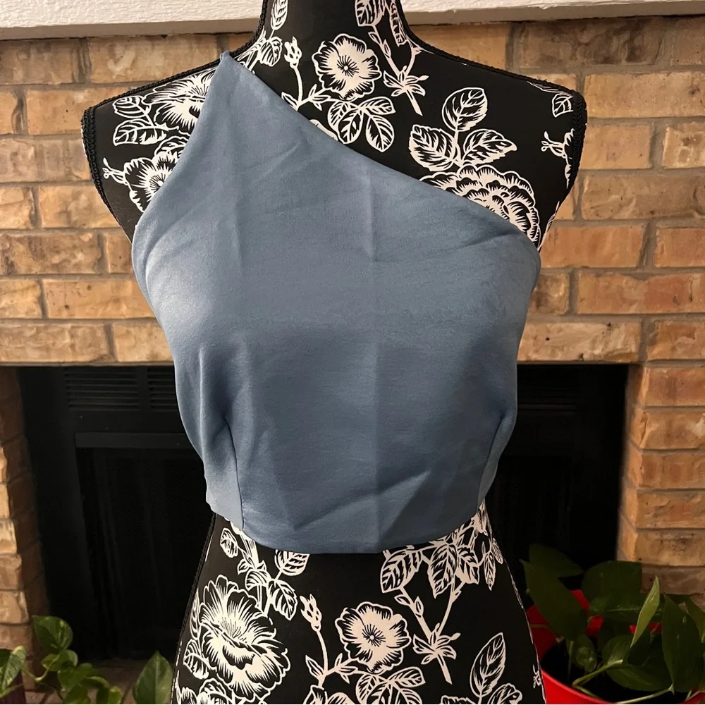 Shein Women Tops Sexy Plain One Shoulder null Olive Green & Blue NWOT - Picture 4 of 12